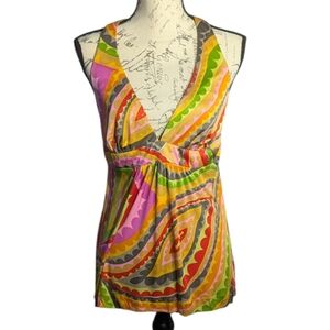 Trina Turk Silk Racerback Retro Tank Blouse Sz 8